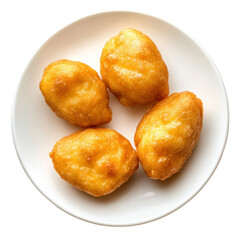 Deliciously Golden Fried Dough Balls on a White Plate, Perfect Snack for Any Occasion on transparent background