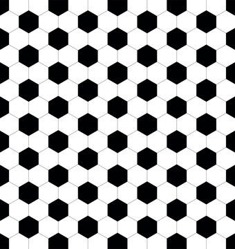 Seamless vector leather black and white soccer ball pattern design. Ideal background for soccer ball or football website. Hexagonal cell texture.
