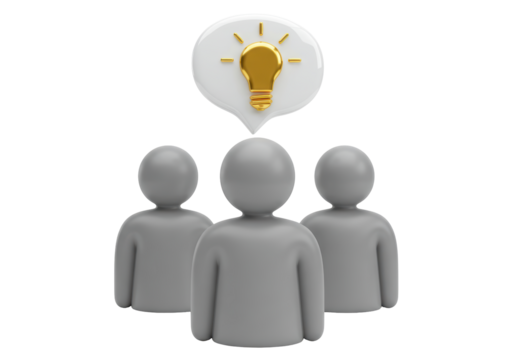 Isolated idea team brainstorming, conceptual group thinking for creative solutions, 3D rendering