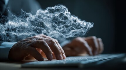 businessman hand working with a cloud computing diagram on the new computer interface as concept no logos no brands ar 169