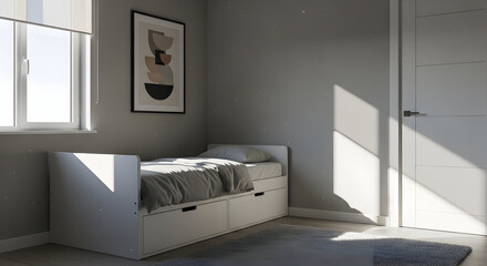 Contemporary Bedroom Interior Design With Minimalistic Bed And Window Light