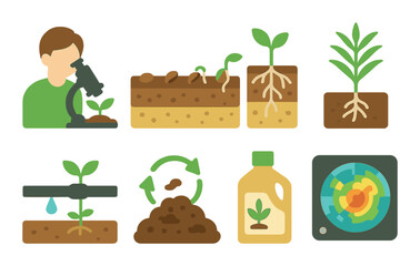 Illustrated guide to plant growth and soil science: stages and tools