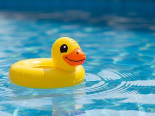 Floating Rubber Duck in a Swimming Pool