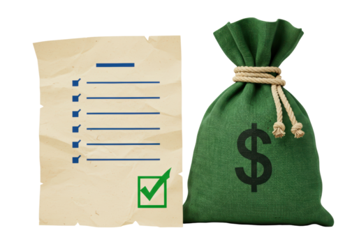 Isolated Money Bag Checklist Concept Financial Planning Budgeting Success Achieving Goals