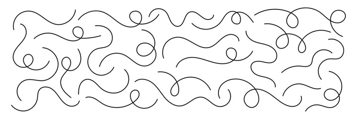 Curved line collection. Set of curly abstract pattern. Looping squiggle wave and curve lines. Decorative swirls and wave borders. Vector illustrator