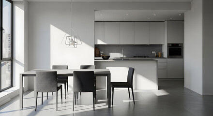 Contemporary Interior Design Illustrating Modern Living Space With Kitchen And Dining Area