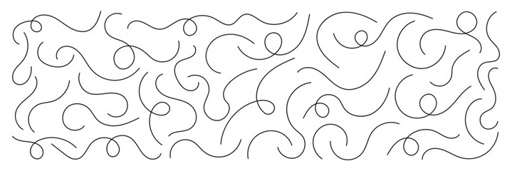 Hand drawn wavy squiggle line. Abstract looping curved line set. Decorative curly abstract pattern. Collection of curved lines collections. 