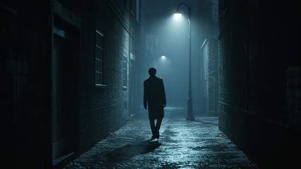 Mysterious figure walking in a dimly lit alleyway - Powered by Adobe
