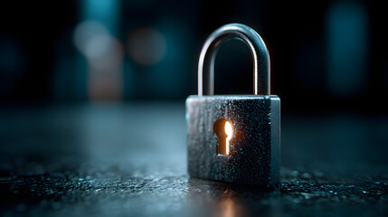 digital padlock on abstract cyber security technolog blue background with binay code