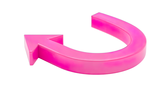 A Vibrant, Glossy 3d Pink U turn Arrow, Symbolizing a Change of Direction or Redo, Transparent Png Cutout Image for Digital Design