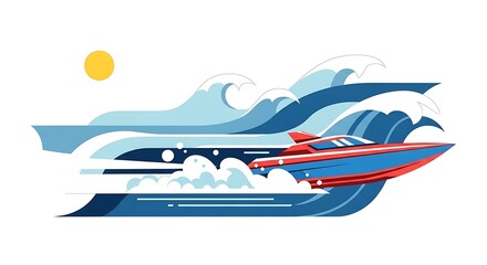 Speedboat Ocean Waves Summer Sun.