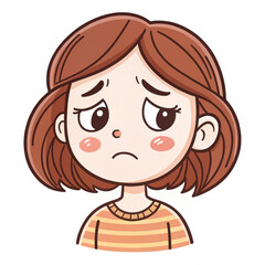 Portrait of little girl with an expression of sadness on her face.  Doodle style illustration, white background.