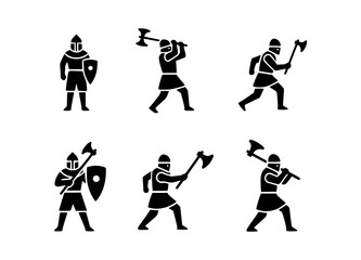 Obraz premium A collection of warriors figures with axes and shields, perfect for historical and gaming designs