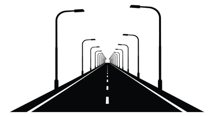 a long road with streetlights leading into distance silhouette