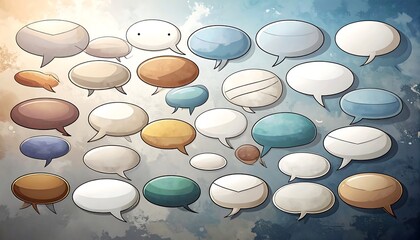 Collection of cartoon speech bubbles in various colors and patterns