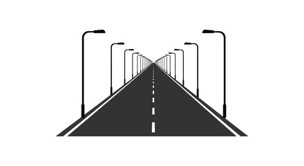 a long road stretches into distance with streetlights silhouette