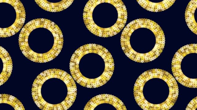 Circular pattern of vibrant blue circles against a black backdrop creates a visually striking and symmetrical design. The concentric arrangement of overlapping circles forms an intricate