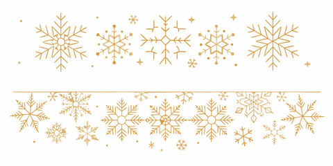 Elegant gold snowflake border designs for winter holiday and christmas celebrations