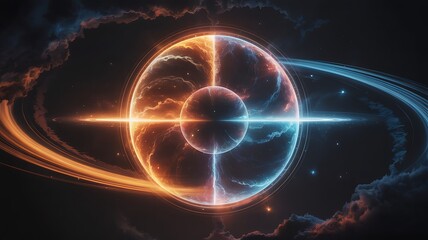 Obraz premium Abstract Space Art with Plasma Spheres and Energy Rings an Imaginary Universe Exploration Concept