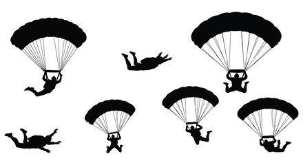 parachute jumpers in mid air action scene silhouette