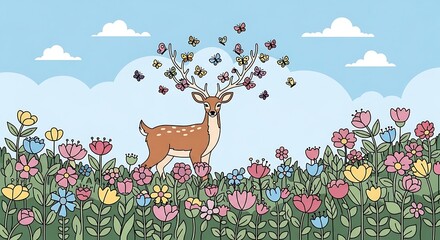 Deer with Butterflies, and Spring Meadow.