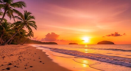 Tropical Sunset Beach Scene.