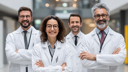 Fototapeta premium medical team standing at hospital arms crossed photo doctor staff professional healthcare professionals physician nurse hospital care teamwork clinic specialists