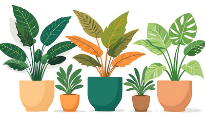 Fototapeta premium Collection of decorative indoor house plants in pots illustration