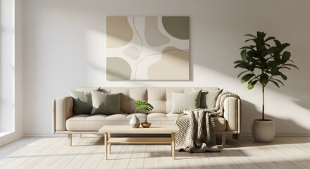 Contemporary Living Room With Abstract Artwork And Decorative Furnishings