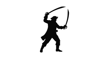 a pirate wielding swords in an adventurous stance silhouette