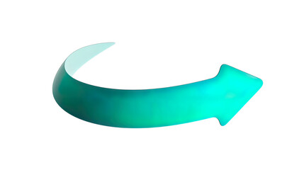Vibrant Teal 3d Rendered Curved Arrow Icon Pointing Right, Symbolizing Refresh, Reload, or Next Step, a Transparent Png Cutout Image for Digital Design