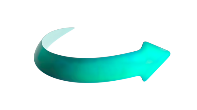 Vibrant Teal 3d Rendered Curved Arrow Icon Pointing Right, Symbolizing Refresh, Reload, or Next Step, a Transparent Png Cutout Image for Digital Design