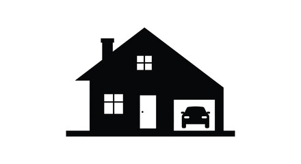 a cozy house with car parked inside silhouette