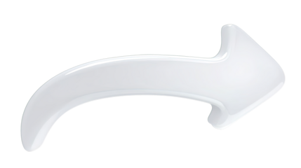 Sleek, Modern, Glossy White 3d Curved Arrow Icon Pointing Right, a Transparent Png Cutout Image for Graphic Design Projects