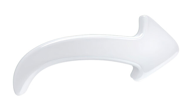 Sleek, Modern, Glossy White 3d Curved Arrow Icon Pointing Right, a Transparent Png Cutout Image for Graphic Design Projects