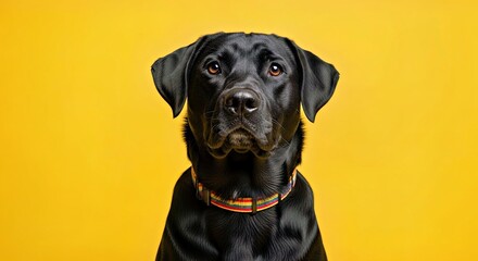  Black Dog Against Yellow Background 