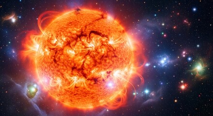 Fiery Sun with Cosmic Nebula.