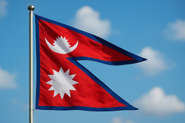 Nepal National Flag Waving Sky