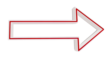 Abstract White 3d Arrow with a Prominent Red Outline Pointing Right, Isolated on a Clean White Background, Transparent Png Cutout for Graphic Design Elements