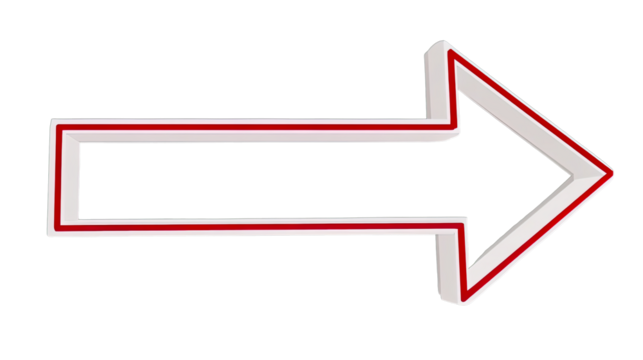 Abstract White 3d Arrow with a Prominent Red Outline Pointing Right, Isolated on a Clean White Background, Transparent Png Cutout for Graphic Design Elements