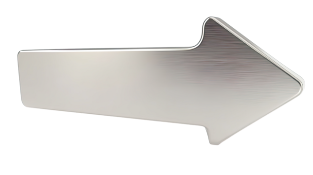 Sleek Metallic 3d Arrow Pointing Right with Brushed Texture, a Transparent Png Cutout Image for Design Elements, Navigation, or Progress Concepts