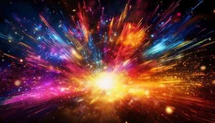 Obraz premium a vibrant explosion of multicolored light and shimmering sparks bursts forth creating a dazzling display of energy and brilliance against a dark backdrop