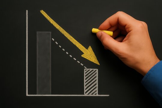 Hand drawing a downward trending graph with chalk on a blackboard