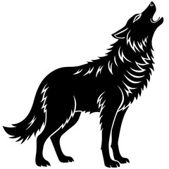 Obraz premium Stylized black silhouette of a wolf howling on a white background black and white animal
