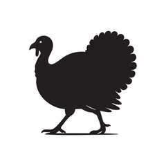 Striking Silhouette of a Turkey Strutting Proudly in Perfect Black and White Form Thanksgiving Icon