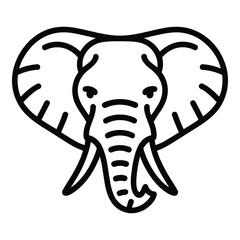 Illustration of a simple elephant head in black outline with large ears and tusks design 96 silhouette
