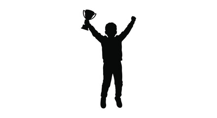 a person celebrating victory holding trophy silhouette