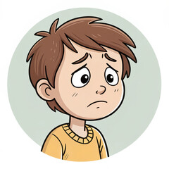 Obraz premium Portrait of little boy with expression of confusion on his face. Doodle style illustration, white background.