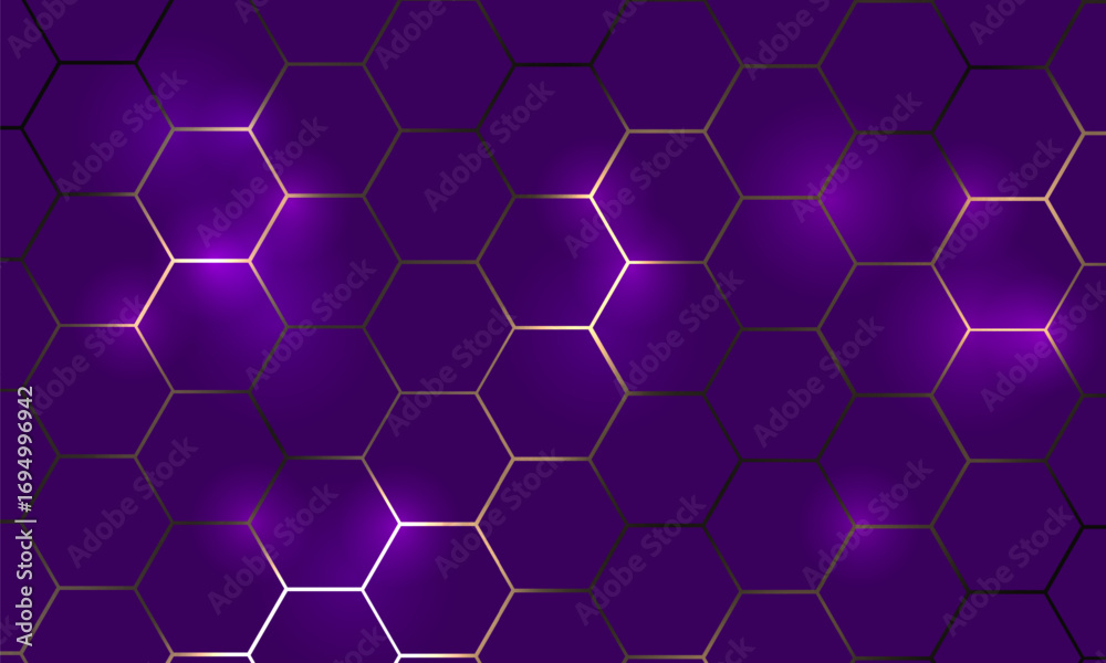 Wall mural ultra violet and gold hexagonal technology abstract background with honeycombs. vector illustration