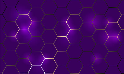 Ultra violet and gold hexagonal technology abstract background with honeycombs. Vector illustration